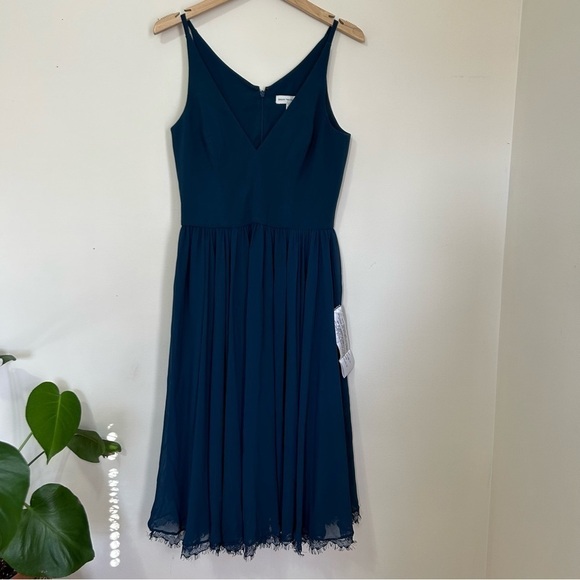 Dress The Population‎ Alicia Mixed Media Midi Dress in Peacock Blue sz M - Picture 3 of 7